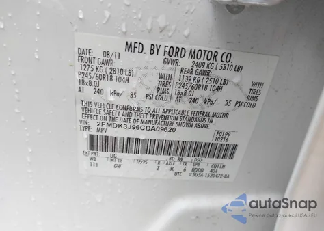2012 Ford Edge Sel from USA, damaged, VIN 2FMDK3J96CBA09620